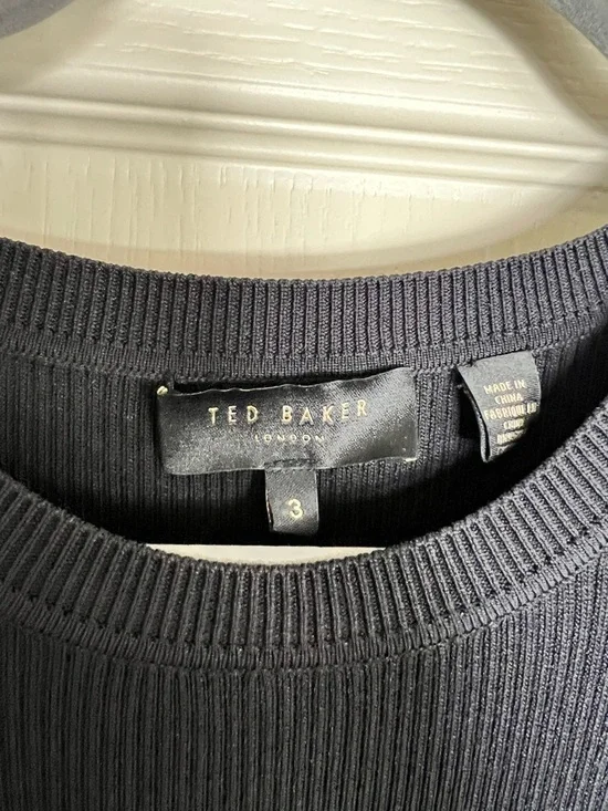 Ted Baker Black Knit Top Midi Dress with Multi Abstract Print Skirt - Picture 4 of 7